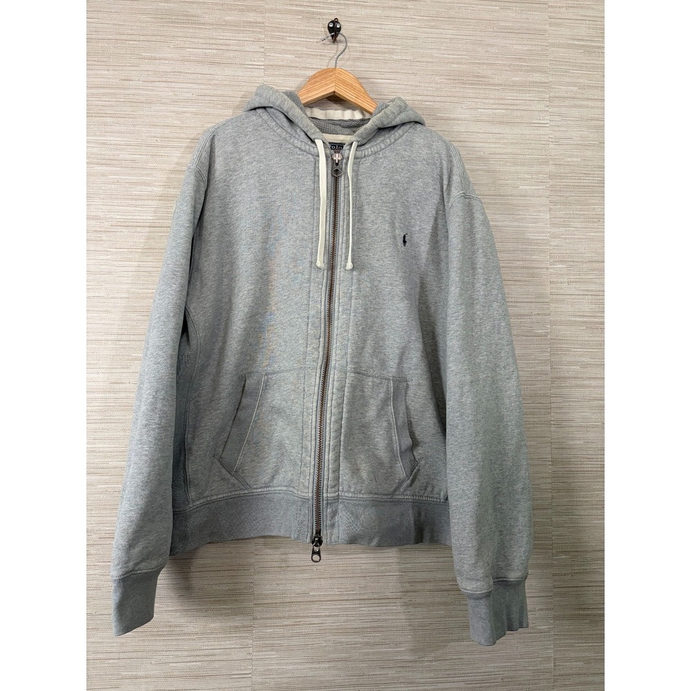 Polo Ralph Lauren Full Zip Hoodie Mens XXL Gray Waffle Lined Pony Logo Jacket